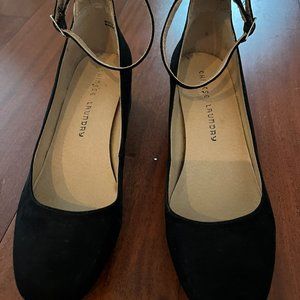 Chinese Laundry Black Suede Moto Ankle Strap Chunk Heels, Size 7.5M